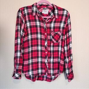 Rails Red White Plaid Button Down Shirt Womens M Casual Fall Blouse Long Sleeve